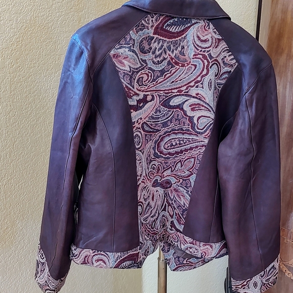 Women's Coldwater Creek brown leather jacket w embroidery trim sz XL - Picture 7 of 15